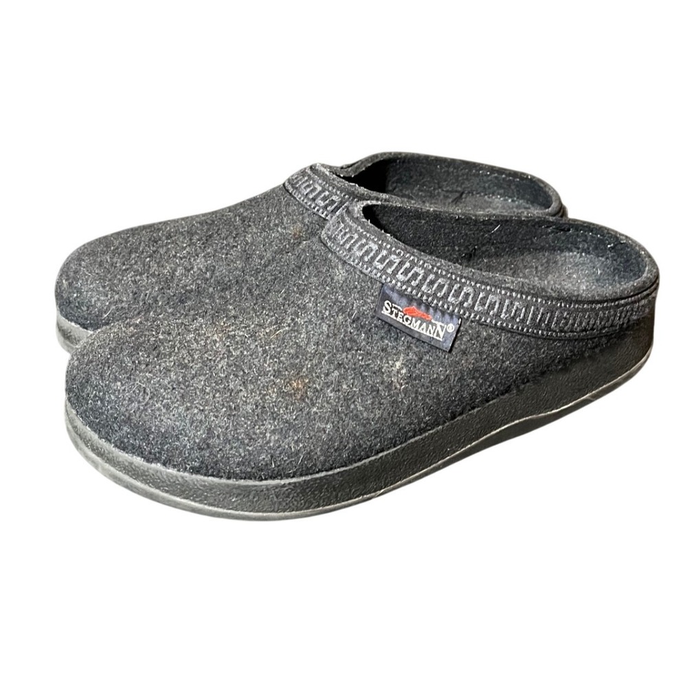 Stegmann Wool Clogs Women Size 8 Black Felt Slip On Comfort Shoes Slippers